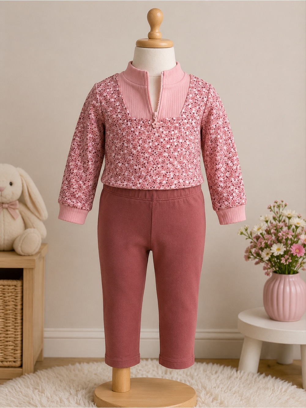 Catherine Malandrino Pink Floral Top and Rose Pants Kids Matching Set